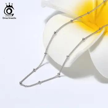 

ORSA JEWELS Pure 925 Side Chain With Small Ball 45CM Length Chain Simple Fashion Women Sterling Silver Jewelry Accessory SC22