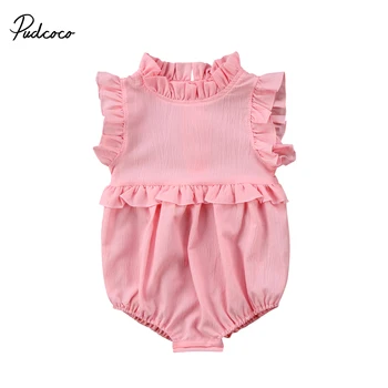 

Cute Baby Girls Newborn Ruffle Bodysuit solid color Summer cotton Jumpsuit Clothes Outfits sleeveless Pudcoco Stylish Bodysuit
