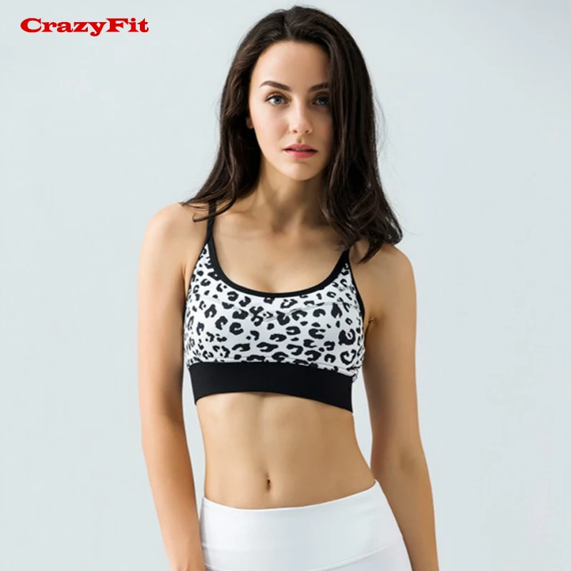 

CrazyFit Womens Sports Bra Running Yoga Fitness Gym Push Up 2017 Cropped Print Breathable Leopard Underwear Sexy Sportswear sale