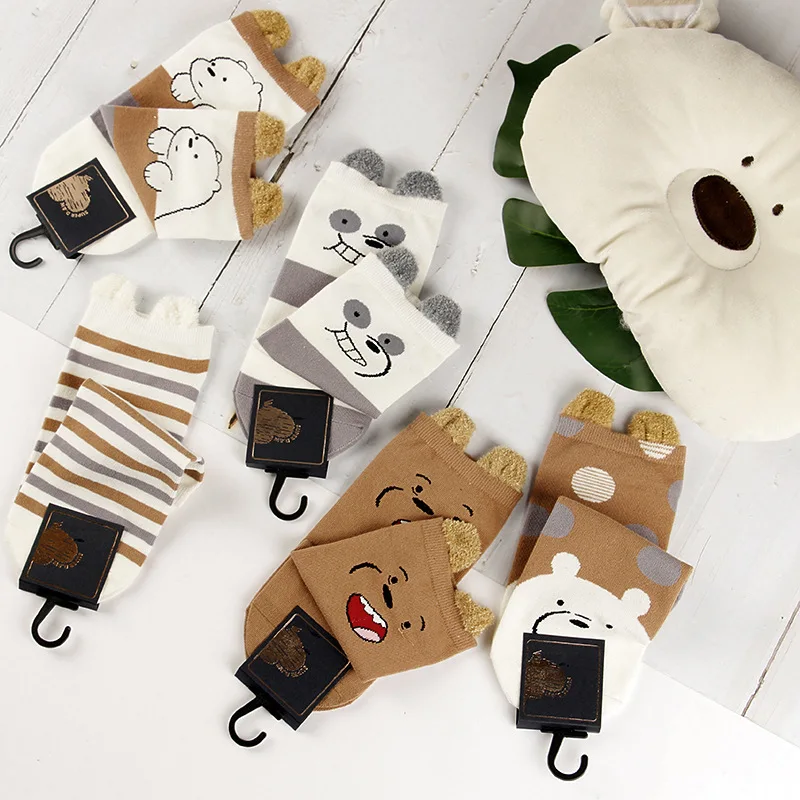 5 Pairs/Lot Women Cute Kawaii Short Socks Cartoon Animals Ears Funny Pattern Jingle Cat Bear Sheep Cotton Ankle Student Socks