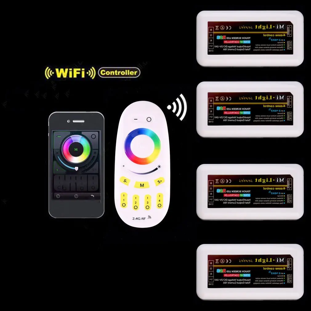 

Wireless 2.4G 4-Zone RGBW Touchtone remote control for led strip,RF Wifi dimmable Controller rgb controller for milight
