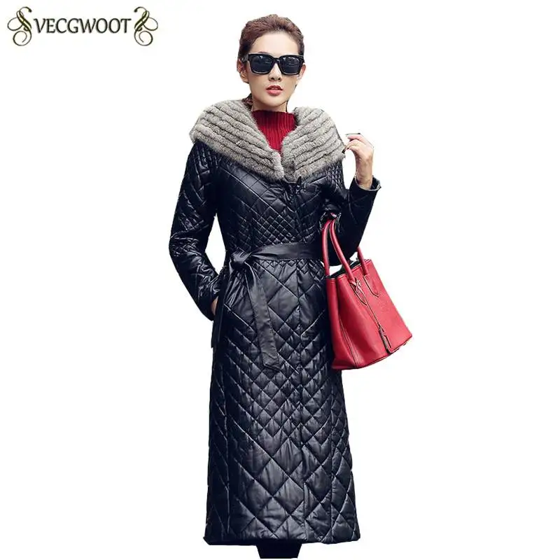2020 Winter New Fashion Genuine Leather Down Jacket Women Sheep Skin Slim Long Ladies Coat High Quality Thicker Outerwear PR274 | Женская