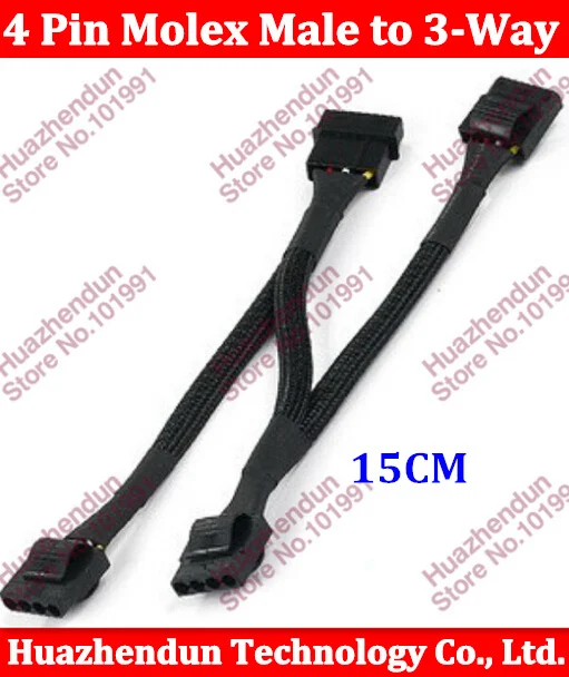 

Free shipping 4 Pin Molex Male to 3-Way 4Pin Molex Female Power Adapter Cable 5pcs/lot