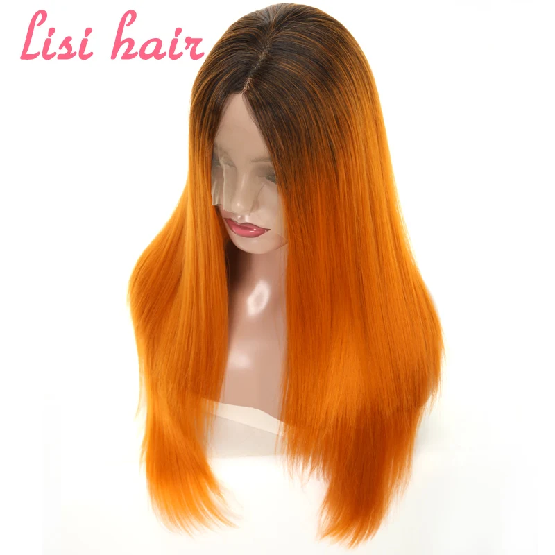LISI HAIR 26 inches black golden Cyan Pink long Straight Synthetic Front Lace Wigs For Black Women African American hair LISI HAIR 26 inches black golden Cyan Pink long Straight Synthetic Front Lace Wigs For Black Women African American hair