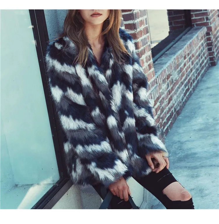 Fashionable stripe copy fur medium long money jacket female 2018 Europe and America popular autumn winter new female type coat (5)