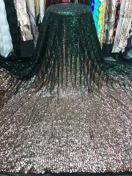 

Gold And Green Sequined African Lace Fabric Nigerian Evening Dresses Sewing Fabrics 2018 High Quality Sequins Mesh For Wedding