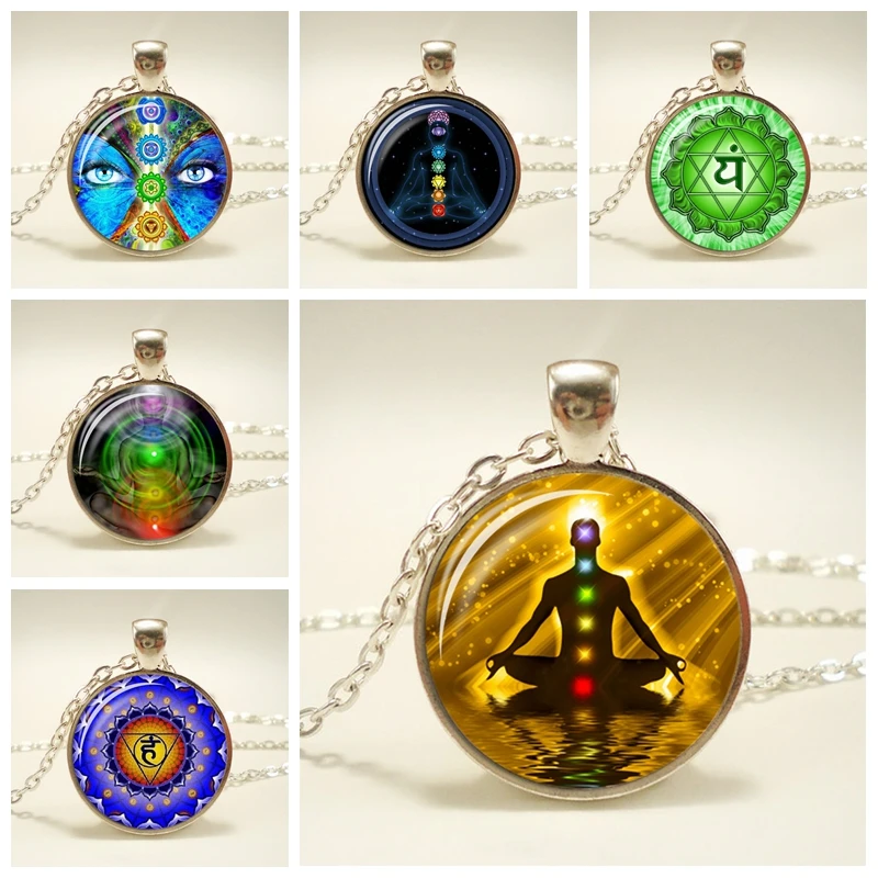 

7 Chakra Reiki Healing Necklace Buddha Yoga Meditation Pendant Spiritual Om Symbol Indian Jewelry Chain Statement Hope Necklace