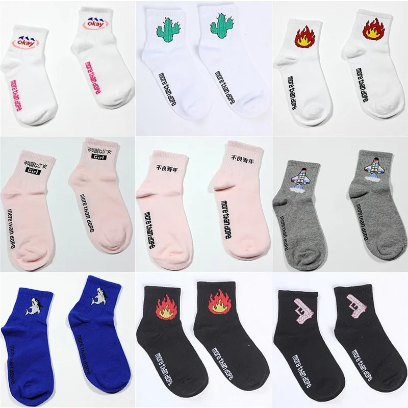 

1Pair Harajuku Women Men Cartoon Crew Socks Novelty Funny Tape Banana Cactus Conch Lighting Korean Flag Cotton Socks