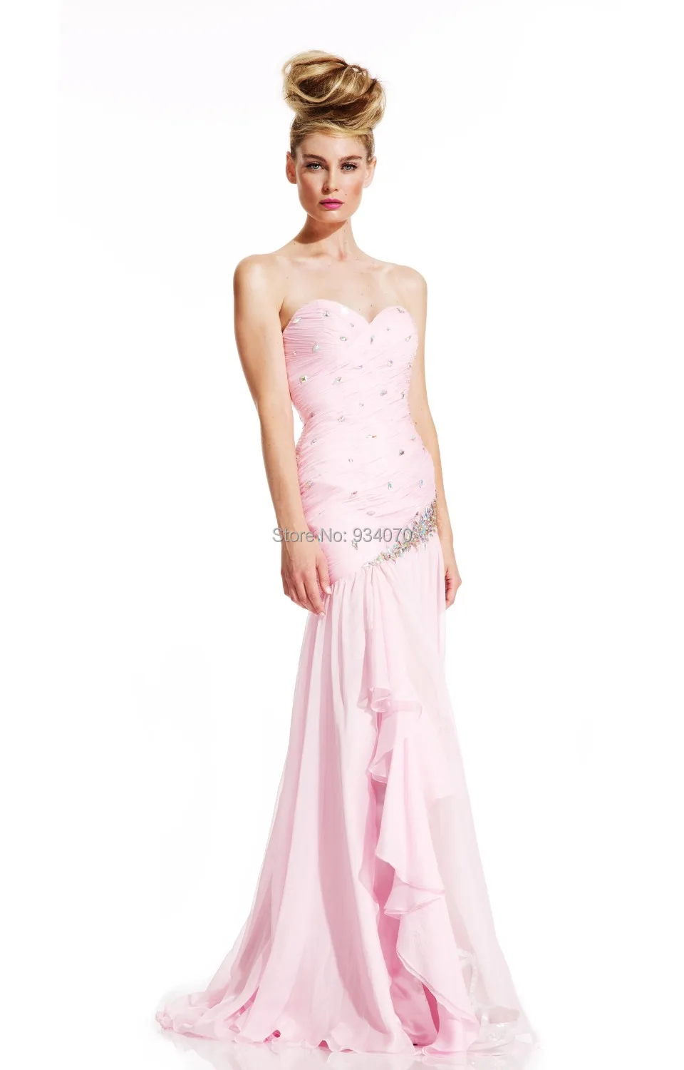 Beautiful Sweetheart Mermaid Pleat Rhinestones Long Sexy Formal Evening Dresses Back Zipper Chiffon Cheap Prom Party Dress | Свадьбы и