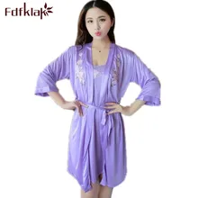 Fdfklak летние шелковые рубашки набор ночной рубашке халат Set Lingerie халат роковой и ночной комплект Для женщин халат и ночь набор q708