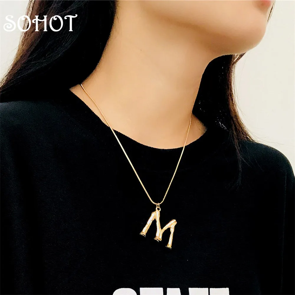 

SOHOT Minimalist Style Women Lava Letter Pendant Necklaces Charming Gold Color Hiphop Lady Summer Party Jewelry Accessories