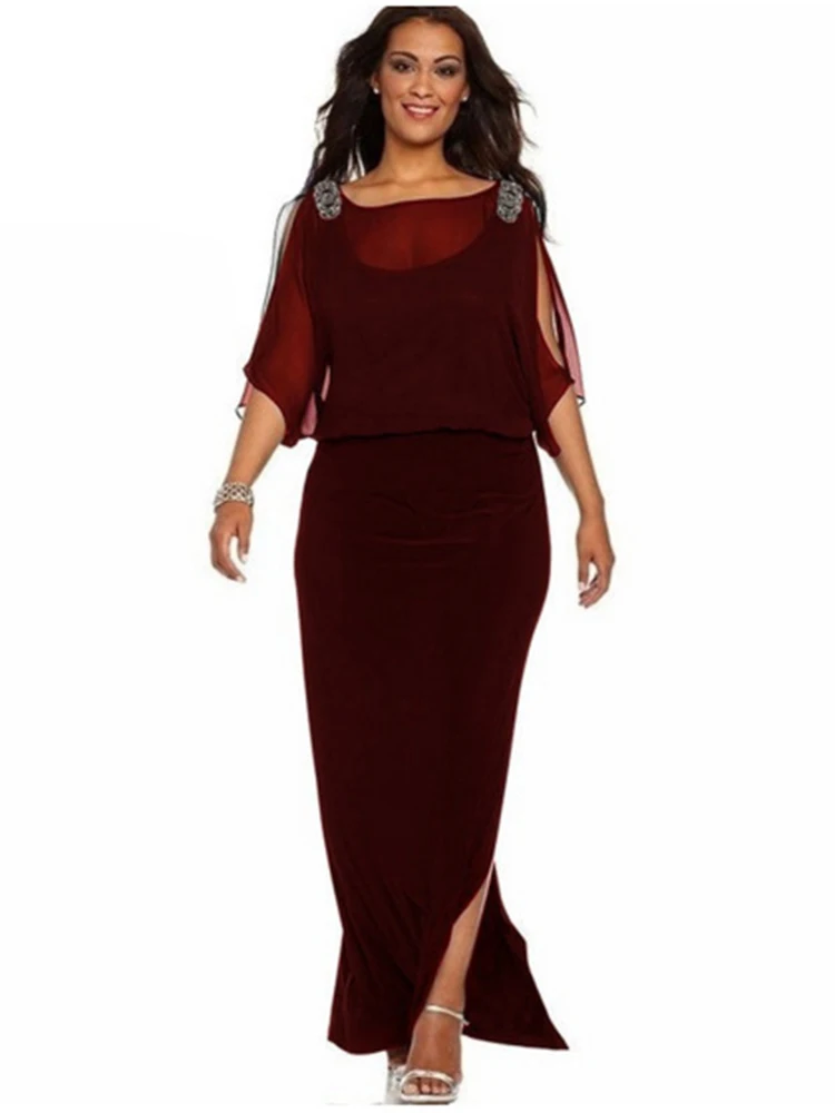 Для женщин шифоновое длинное платье Новые Элегантные роковой полупрозрачная очаровательной леди вечерние платье женское свободное платье Повседневная одежда - Цвет: Red Wine