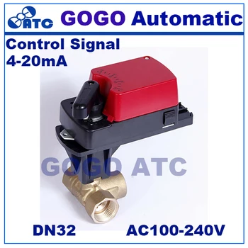 

GOGO DN32 G11/4" 6Nm 4-20mA control electric ball valve 3 way mixing flow proportional motorized valve for HVAC AC100-240V,