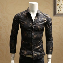 Весна и лето новая мужская Молодежная Корейская версия tide Ретро Печать тонкая рубашка с длинными рукавами