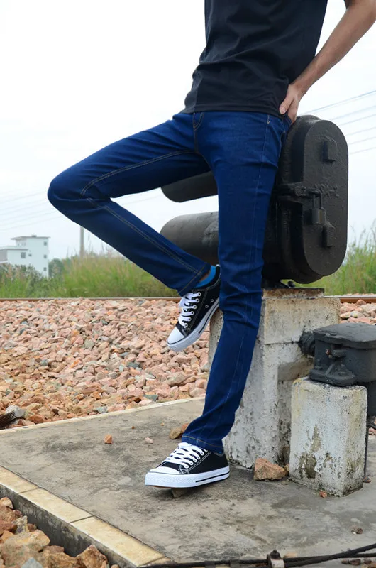 Left rom Новые мужские модные бутиковые синие тонкие джинсы для отдыха/мужские высококачественные однотонные Узкие повседневные джинсы мужские брюки