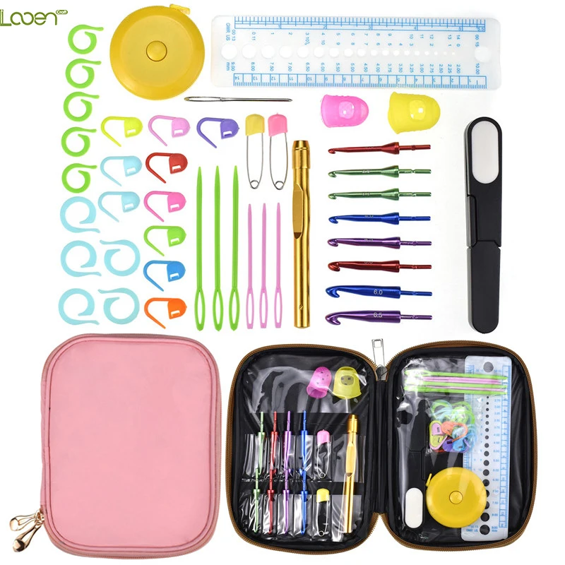 Looen Crochet Hook Sets 8 Size 3.0-6.5mm Interchangeable Hook Sweater Needle Sewing Needles Accessories Set With Waterproof Bag