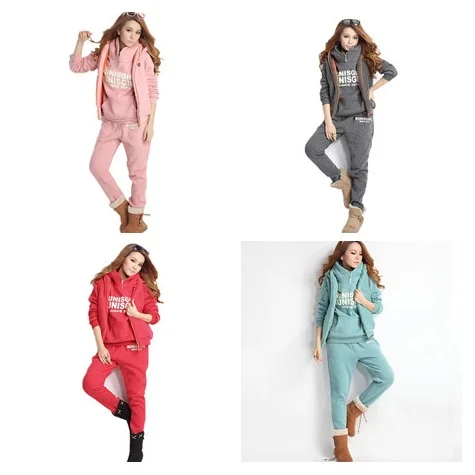 New Women Autumn Winter Fleece Suit Letter Print Hoodies Tracksuits Set Three Pieces Set Women