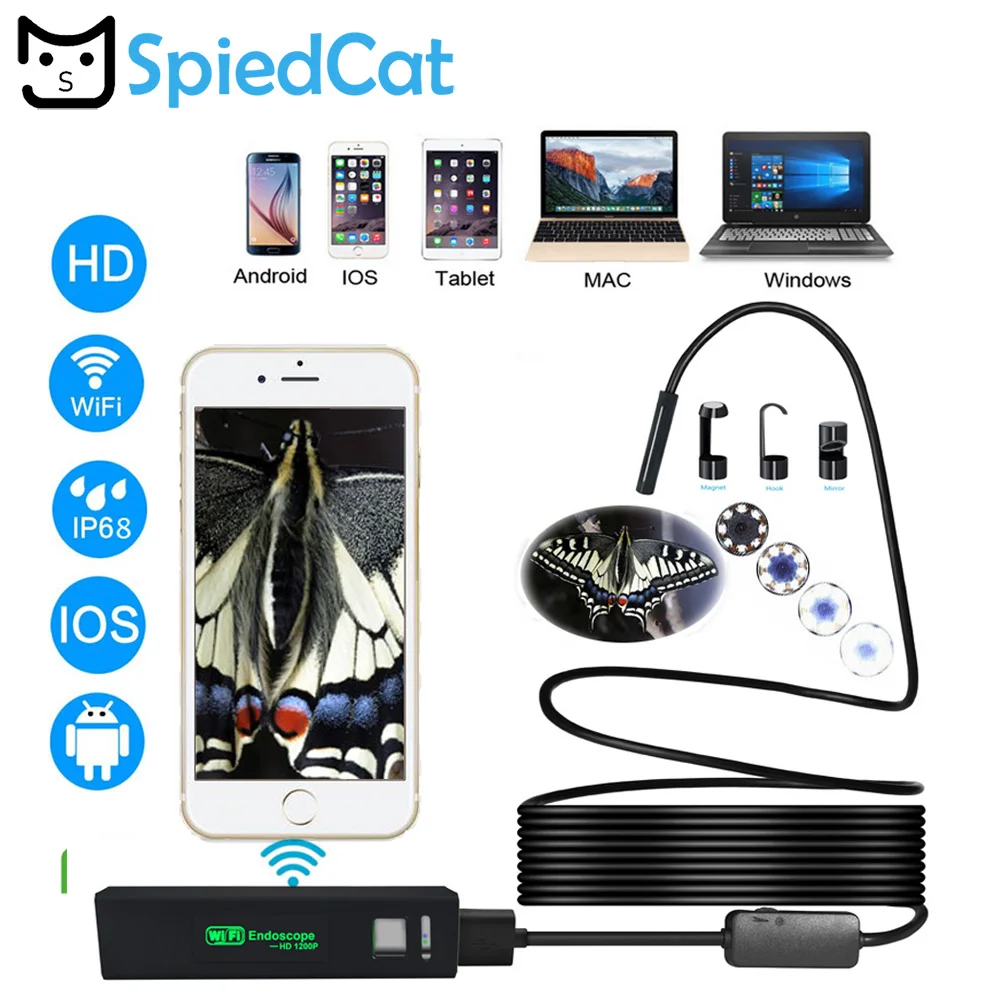 Adnroid USB эндоскоп камера HD 1200P IP68 Полужесткий трубный беспроводной Wifi бороскоп