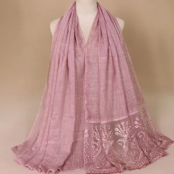 

New women plain diamond lace scarf cotton embroider scarves pashmina headband wrap muslim hijab long scarves shawls 180*80cm