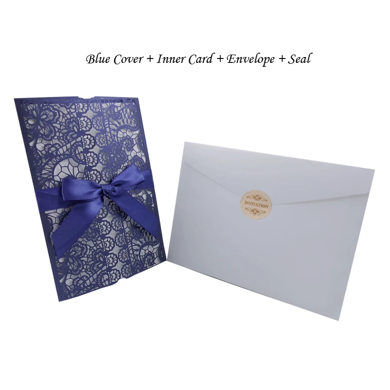 1 шт. элегантная роскошная бумага для свадебных приглашений с лазерной огранкой, с ленточным конвертом, вечерние украшения на заказ - Цвет: One Set Blue