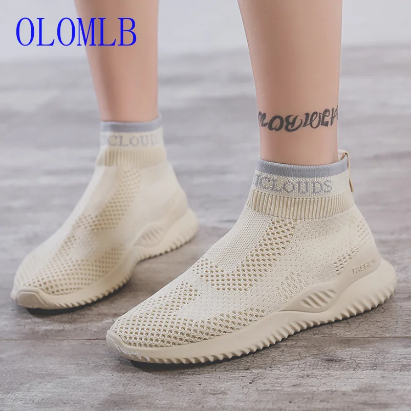 

Women Knit Upper Breathable Shoes Sock Boots Woman Chunky Shoes High Top Shoes Breathable Mesh Female Sneakers Zapatos de mujer