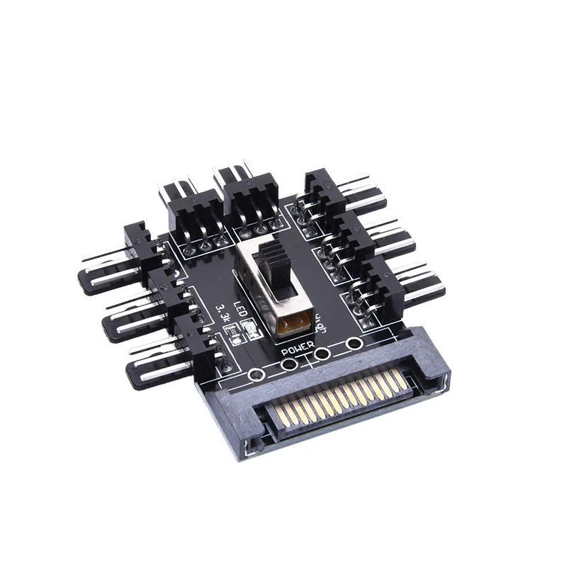 

Multi Way Splitter Cooler Cooling Fan Hub PC Computer SATA 1 to 8 3pin 12V Power Socket PCB Adapter