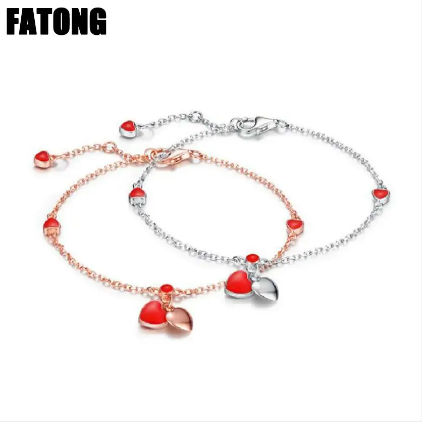 

925 sterling silver red heart-shaped Epoxy bracelet female Korean version of the jewelry. J0379