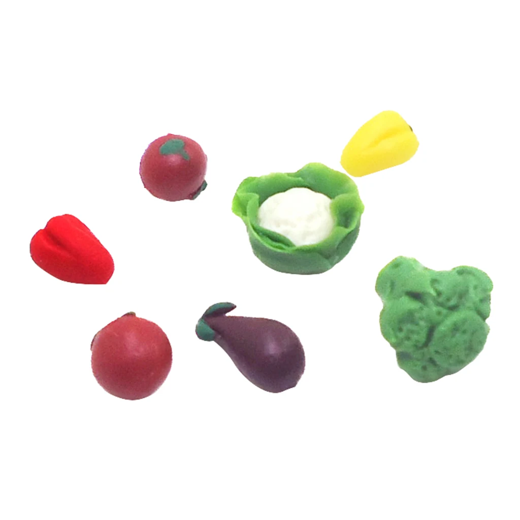 1/12 Doll House Miniature Assorted Vegetables Ornaments Miniature Food Collectibles For Dollhouse Kitchen Room Accessory 7 Piece