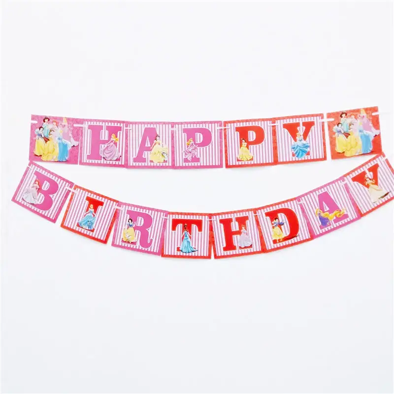 Дисней Принцесса День рождения украшения принадлежности дети посуда для девочек скатерть Cakecup попкорн коробка баннер вечерние сувениры - Цвет: Flag 1set