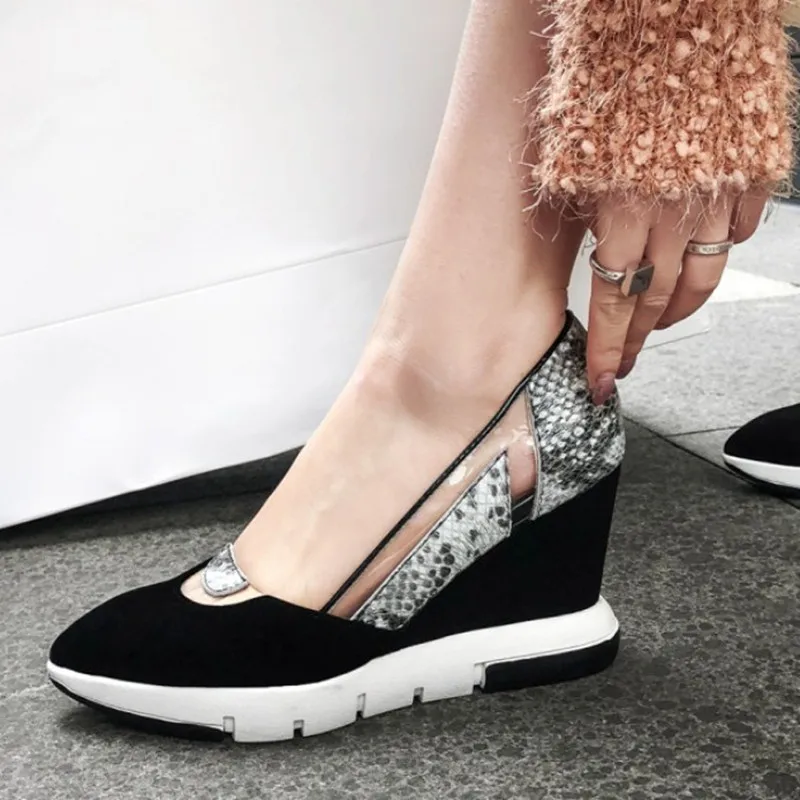 

2019 Brand Suede Leather Shoes Wedge Heel Fashion Pointed Toe Casual Shoes Women Pumps Comfortable Ladies Shoes High Quanlity