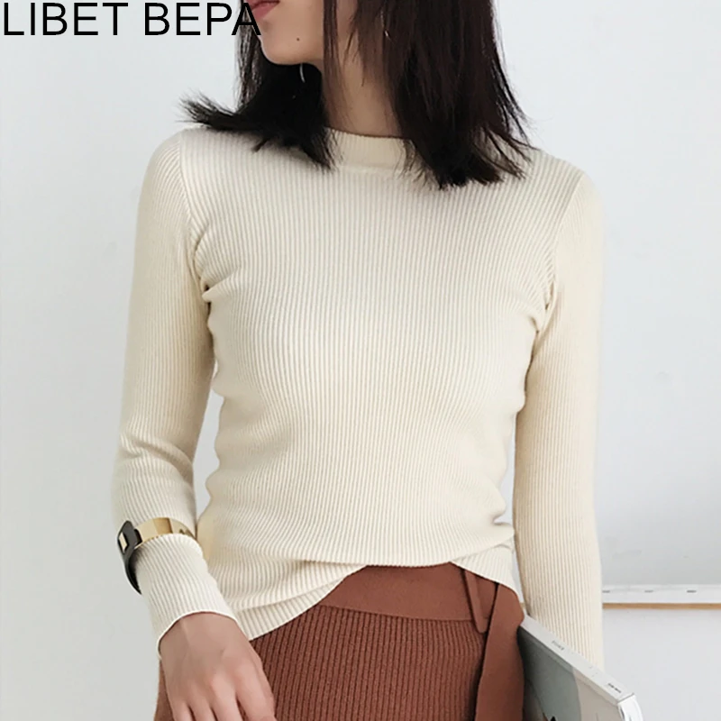 

New 2019 Autumn Winter Women Bottoming Shirt Slim Fit Pullovers Sweater O Neck Office Ladies Mori Girl Casual Elegant SW1026