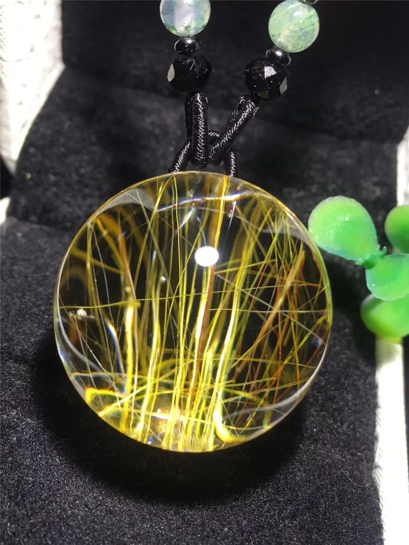 

Natural Gold Rutilated Quartz Neckalce Pendant 24.5mm Ball Shape Woman Man Love Wealthy Lucky Gift Gemstone Luxury Pendant AAAAA