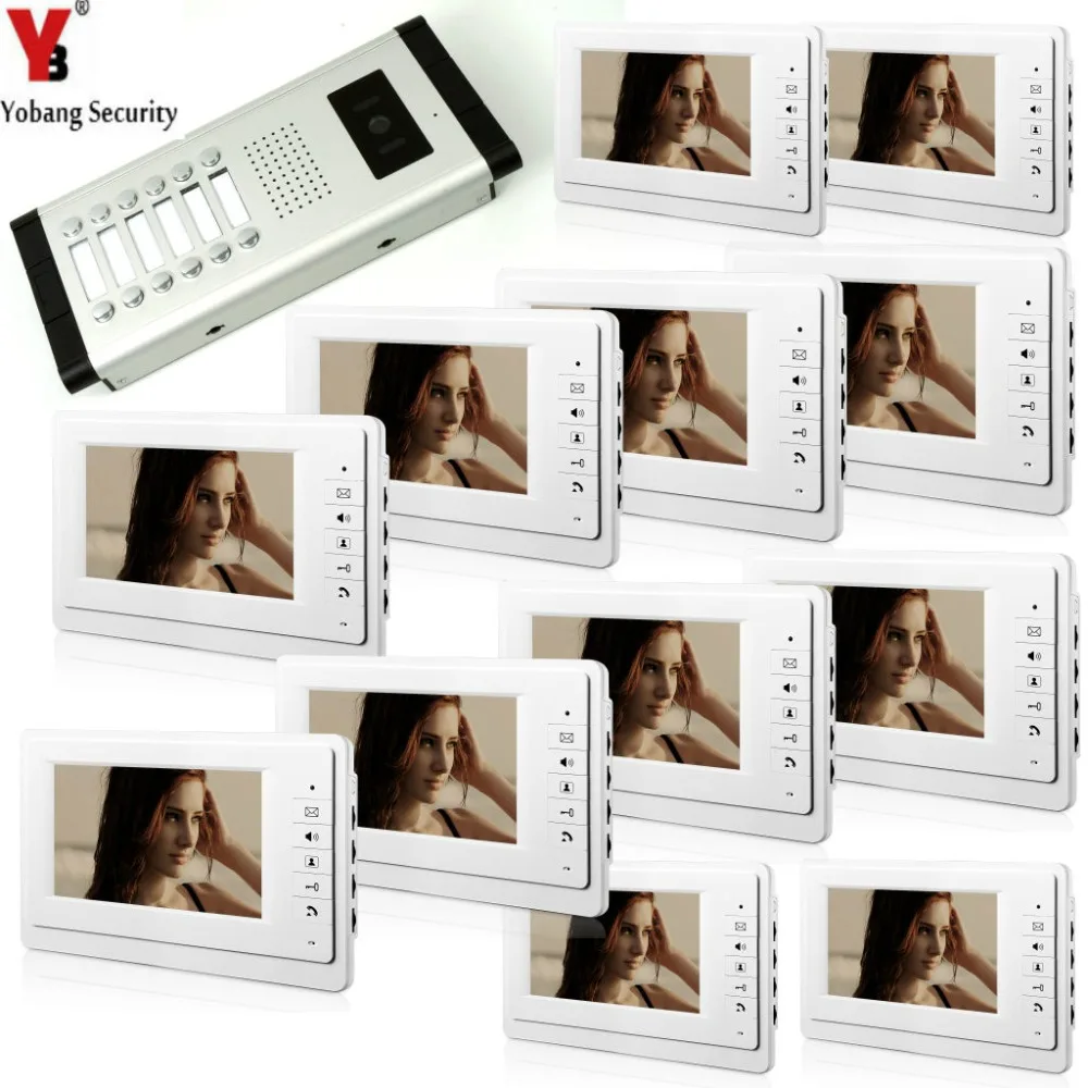 YobangSecurity 7 дюймов Цвет HD Видео Домофонные визуальные домофон дверь 12 монитор 1 Камера интерком для 12 многоквартирных домов