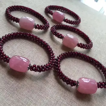 

red garnet round and pink quartz/amazonite green bracelet 8inch wholesale beads