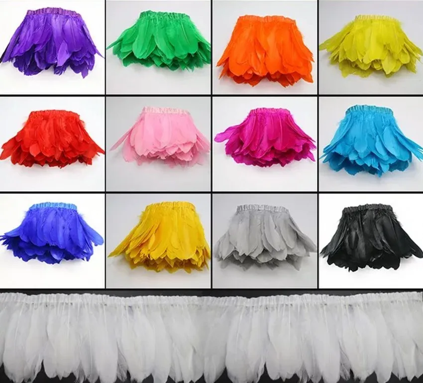 

Goose feather trims 2meters/lot Dyed goose feather ribbons /15-17cm Duck feather fringes
