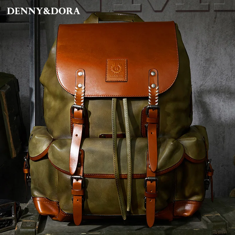 Bolso de cuero de estilo militar Simple para hombre, mochila de cuero de  vaca de lujo con gran capacidad, diseño Retro - AliExpress