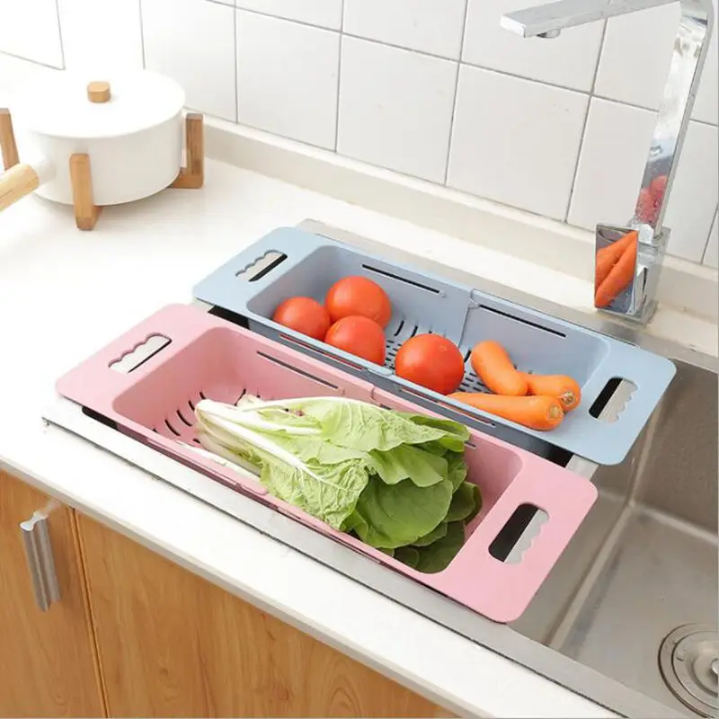 Домашний кухонный пластиковый стеллаж для хранения, двойная корзина для мытья, многофункциональная переносная растягивающаяся дуршлаг для фруктов, овощей, корзина для мытья