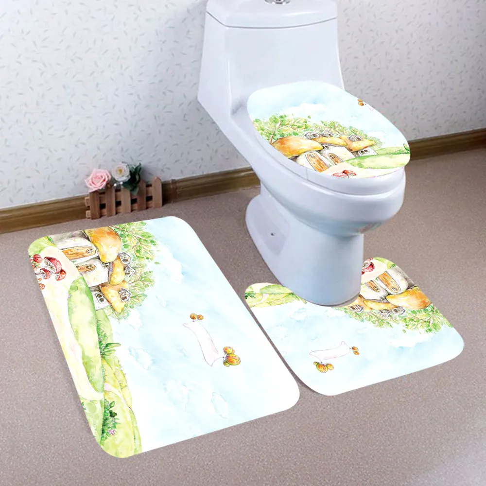 

Toilet cover 3PCS toilet seat landscape three-piece non-slip coral velvet decorative cushion set L0410