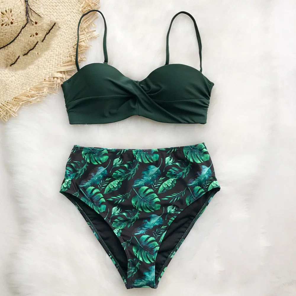 

2019 New Bikinis Women Swimsuit High Waist Bathing Suit Plus Size Swimwear Push Up Bikini Set Print Pleated Padded Swimsui 2.0#