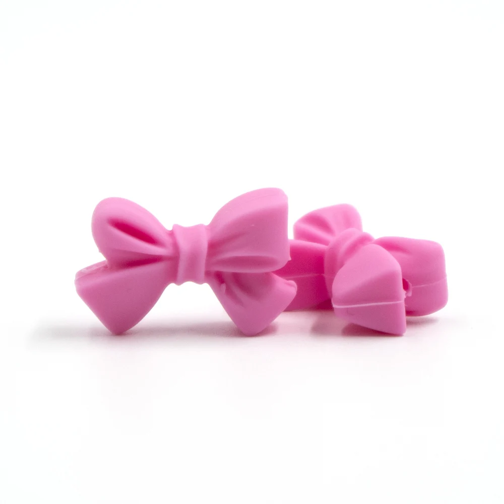 12 шт бант силиконовые бусины BPA бесплатно галстук-бабочка Детские Прорезыватели бисера для DIY ювелирных изделий детские жевательные прорезыватели подарок пищевой - Цвет: Pink