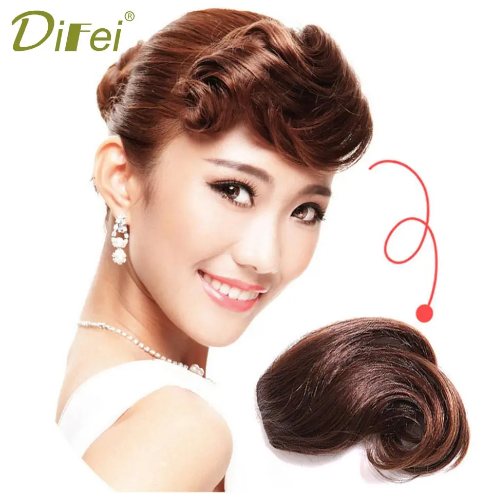 DIFEI WIG Clip On Curly Bangs Black Fringe Hair Extensions Synthetic