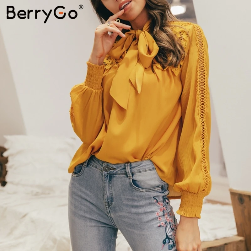 Женская блузка с длинным рукавом BerryGo летняя и весенняя Блузка вырезом