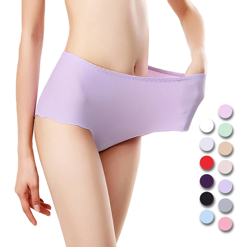 Women Plus Size Panties Ice Silk Briefs Middle-Rise Underpants Soft Underwear Knickers