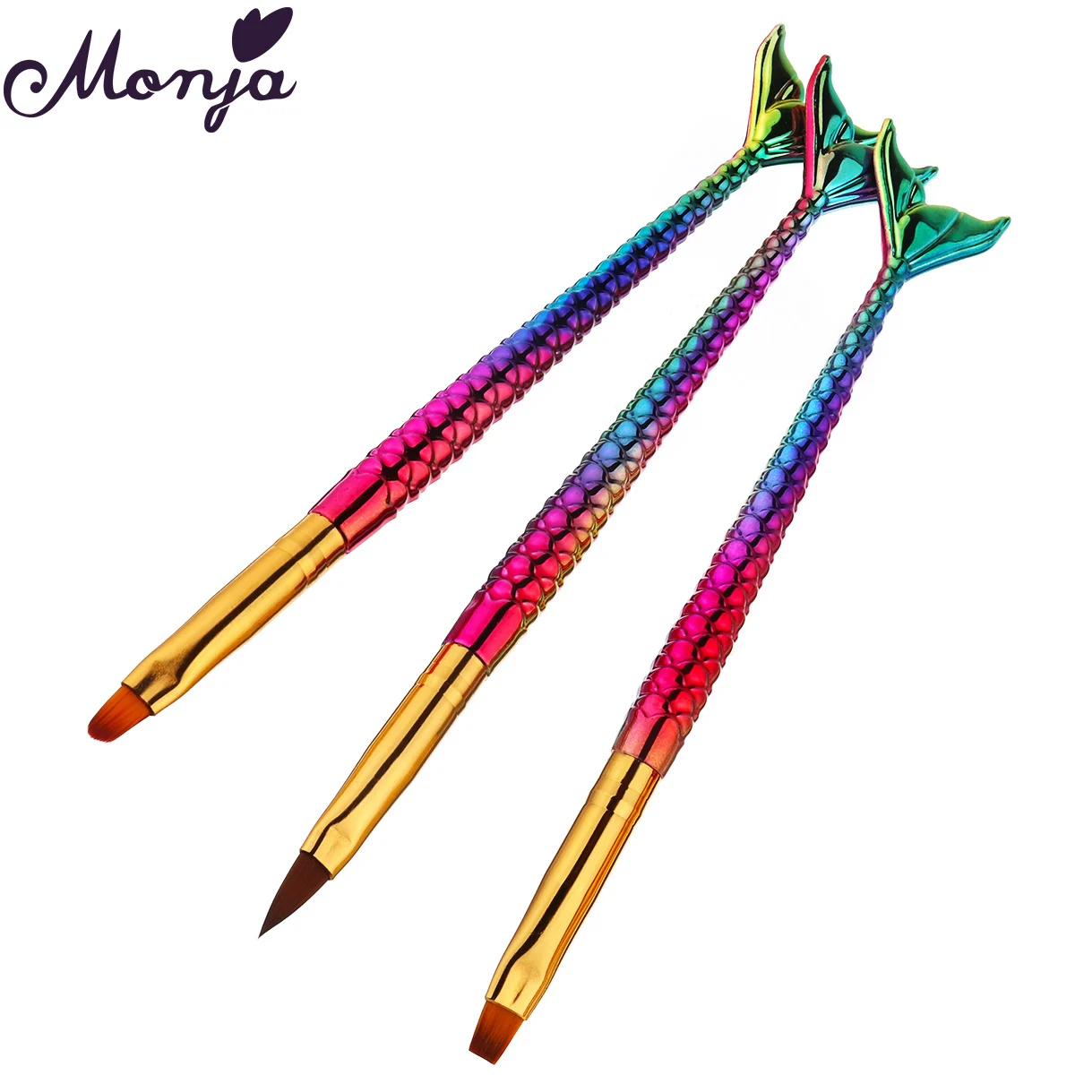 Monja, 3 шт., цветная ручка русалки, для дизайна ногтей, акриловая, УФ-гель для наращивания, кисть для рисования, жидкая пудра, ручка для рисования