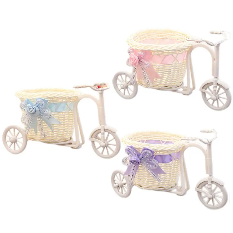 

High quality Mini Handmade Bicycle Flower Basket Tricycle For Home Garden Wedding Party Decoration Flower Baskets Vase Platic