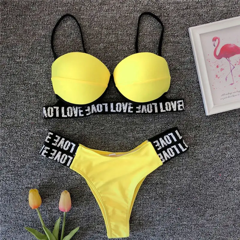 Sexy Bikini Push Up Swimsuit Women Swimming Suit Letters Triangle Sling Backless Biquinis High Waist Maillot De Bain Femme 2019 Sexy Bikini Push Up Swimsuit Women Swimming Suit Letters Triangle Sling Backless Biquinis High Waist Maillot De Bain Femme 2019