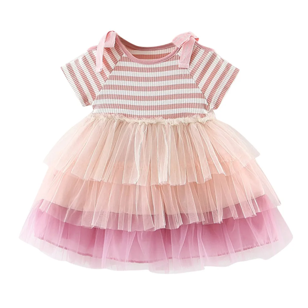 

LONSANT newborn Dress Baby Girls Striped Cake tiered Tulle ball gown Princess Girls lovely Party Dress fashion summer clothes