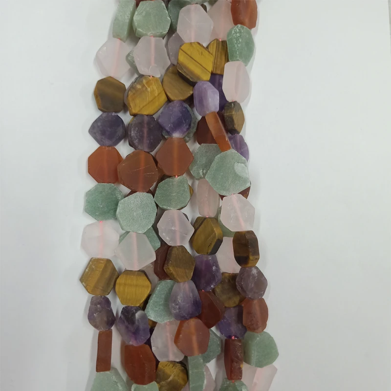 

Mix Stone Hexagon Shape Natural Dull Polish Tiger Eye Amethysts Pink Crystal Nugget Stone Beads For Necklace Jewelry Making DIY