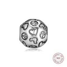 Аутентичные 925 пробы серебро Peace Love Круглые бусины для изготовления ювелирных изделий Подходит оригинальные подвески ювелирные изделия, браслеты