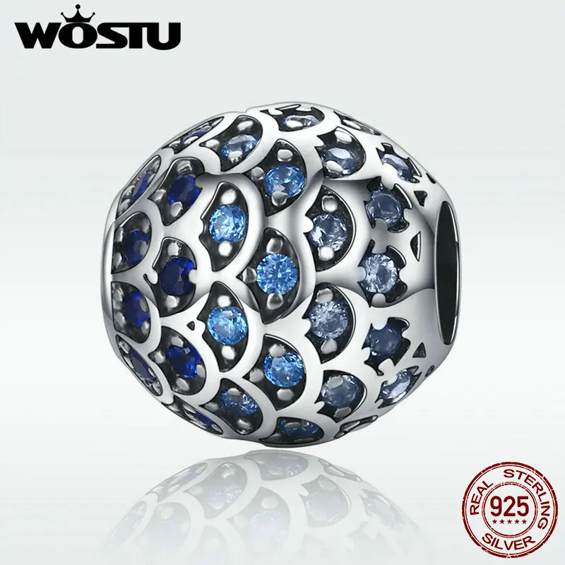 

WOSTU Real 925 Sterling Silver Daughter Of Sea, Blue CZ Beads Fit Original WST Charm Bracelet DIY Jewelry Gift DXC169